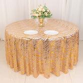 Sequin Mesh 120" Round Tablecloth Rose Gold/Gold - Seamless Wave Embroidered Table Cover